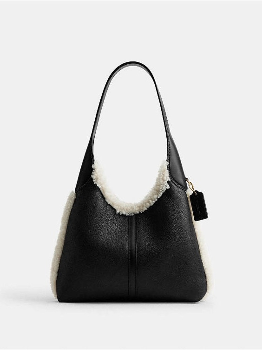 NWT Coach Brooklyn Black Leather Hobo with Shearling Trim, wristlet& dustbag